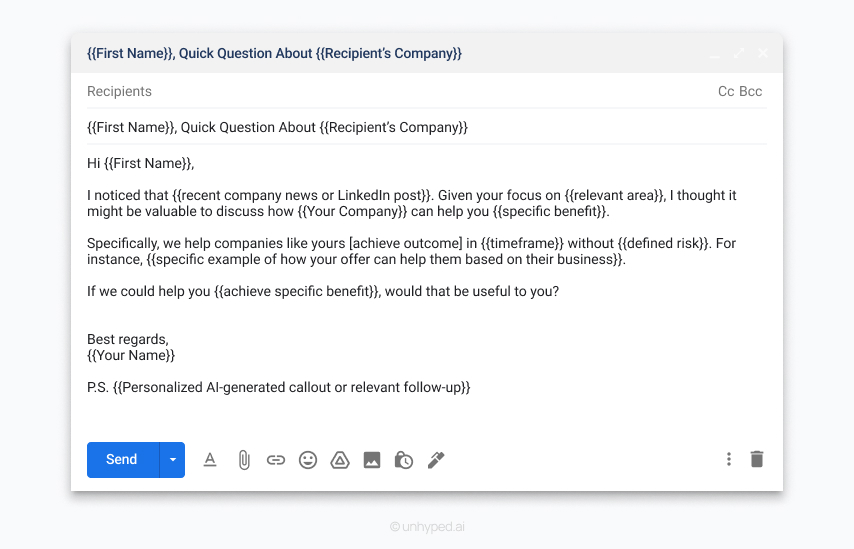 A sample well-crafted, personalized email that clearly articulates your value proposition.