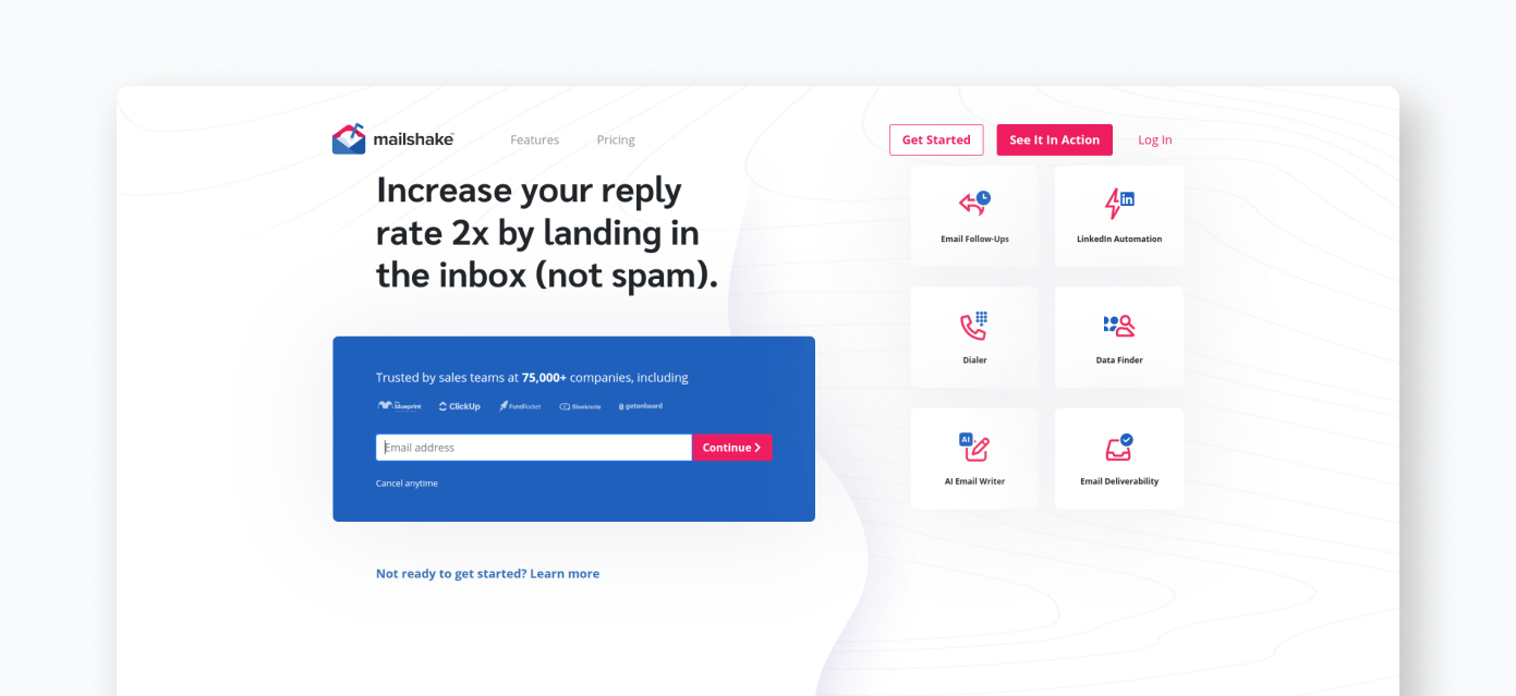 Mailshake - increase your reply rate 2x by landing in the inbox